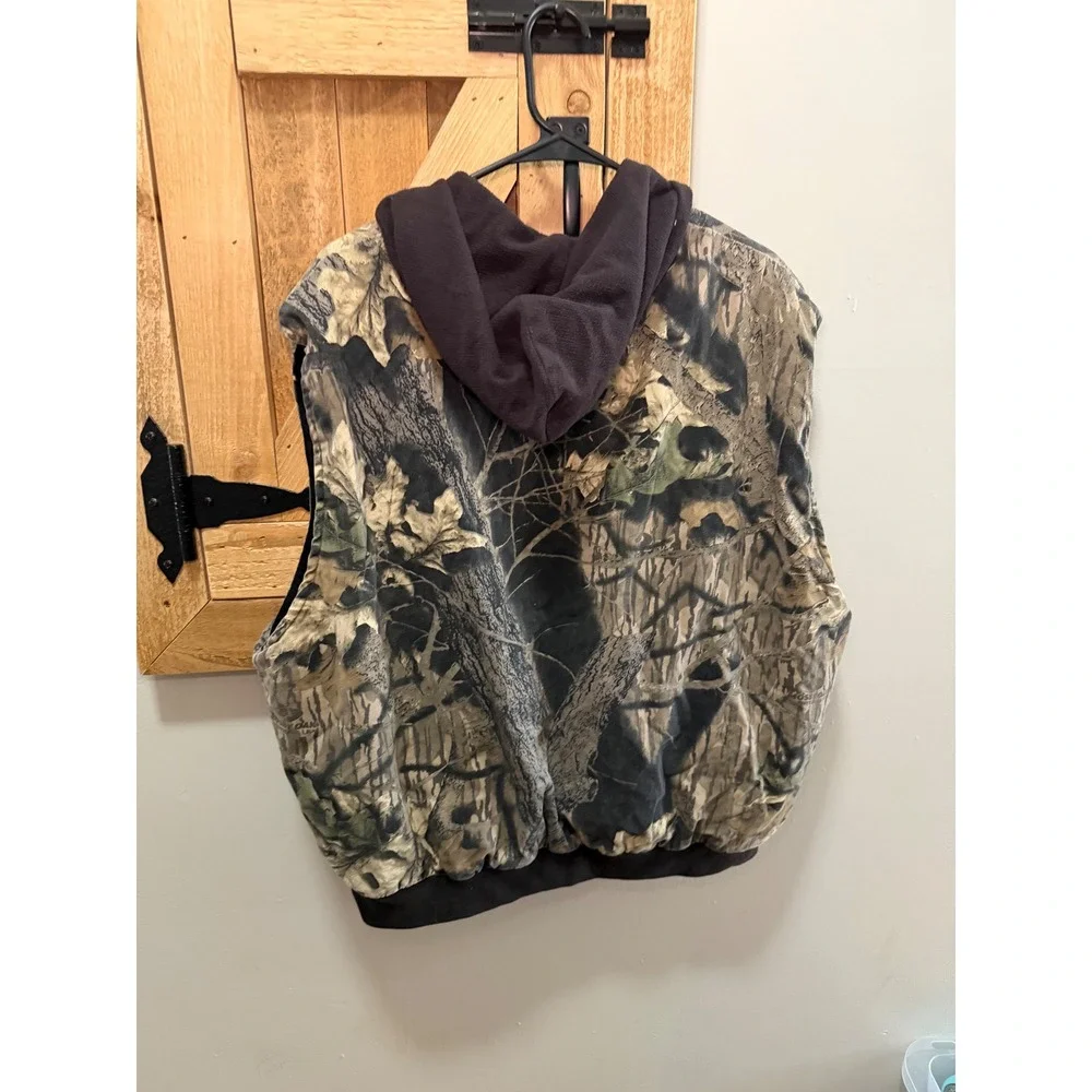 Northwest Territory Mens Mossy Oak Camo Hooded Vest Full Zip Cargo Pockets XL